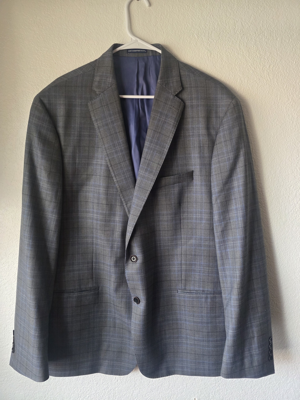 Hart Schaffner Marx Gray Plaid Sport Coat with Blue Windowpane
